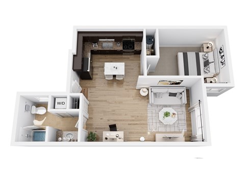 Floor plan for 1 bed, 1 bath, 642 sqft